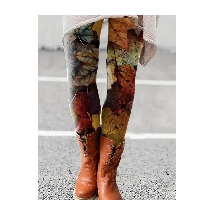 Women Maple Leaf Casual All Season Printing Long Leggings