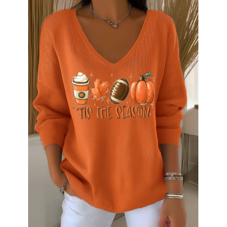 Women Text Letters Long Sleeve Tee T-shirt V Neck Printing Casual Spring/Fall Top