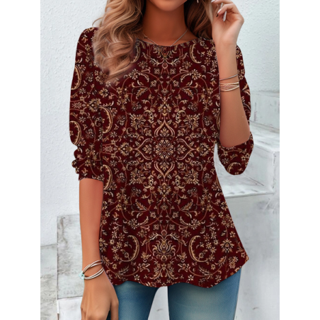 Women Floral Long Sleeve Tee T-shirt Crew Neck Casual Spring/Fall Tunic Top
