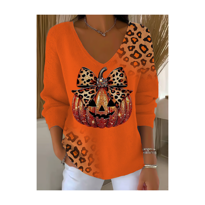 Women Leopard Long Sleeve Tee T-shirt V Neck Printing Casual Spring/Fall Top