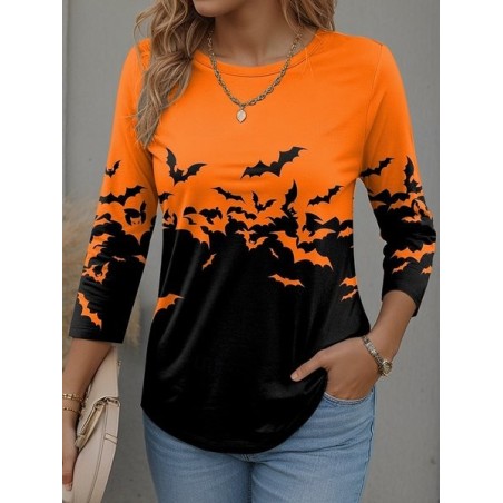 Women Halloween Long Sleeve Tee T-shirt Crew Neck Vintage Spring/Fall Top