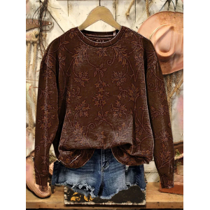 Women Floral Crew Neck Printing Casual Spring/Fall Long Sleeve Sweatshirt