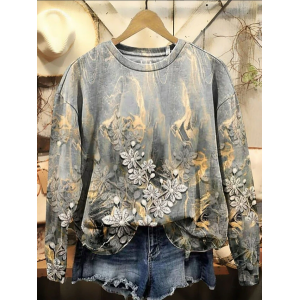 Women Floral Crew Neck Printing Casual Spring/Fall Long Sleeve Sweatshirt