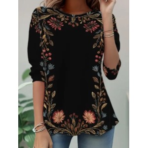 Women Floral Long Sleeve Tee T-shirt Crew Neck Casual Spring/Fall Tunic Top