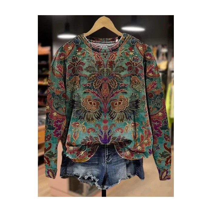 Women Floral Crew Neck Printing Casual Spring/Fall Long Sleeve Sweatshirt