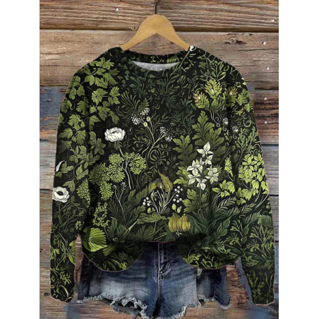 Women Floral Crew Neck Printing Casual Spring/Fall Long Sleeve Sweatshirt