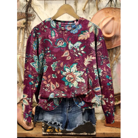 Women Floral Crew Neck Printing Casual Spring/Fall Long Sleeve Sweatshirt
