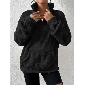 Women Plain Mock Neck Split Joint Vintage Spring/Fall Long Sleeve Sweatshirt