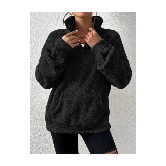 Women Plain Mock Neck Split Joint Vintage Spring/Fall Long Sleeve Sweatshirt