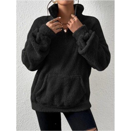 Women Plain Mock Neck Split Joint Vintage Spring/Fall Long Sleeve Sweatshirt