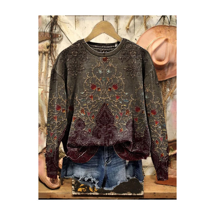 Women Floral Crew Neck Printing Casual Spring/Fall Long Sleeve Sweatshirt