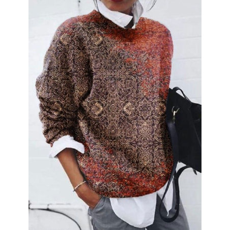 Women Abstract Printing Spring/Fall Casual Long Sleeve Crew Neck Sweater