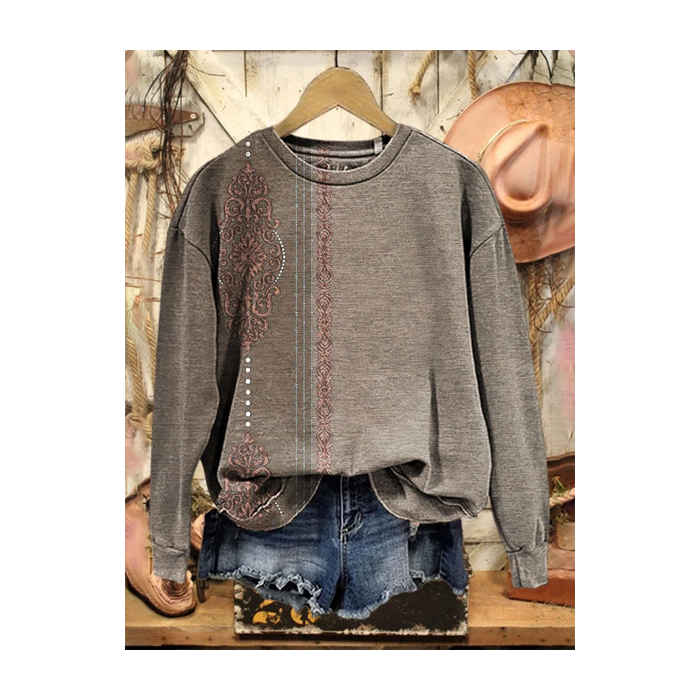 Women Ethnic Crew Neck Printing Casual Spring/Fall Long Sleeve Sweatshirt