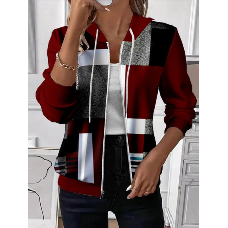 Women Spring/Fall Outerwear Casual Printing Abstract Long Sleeve Hoodie Jacket