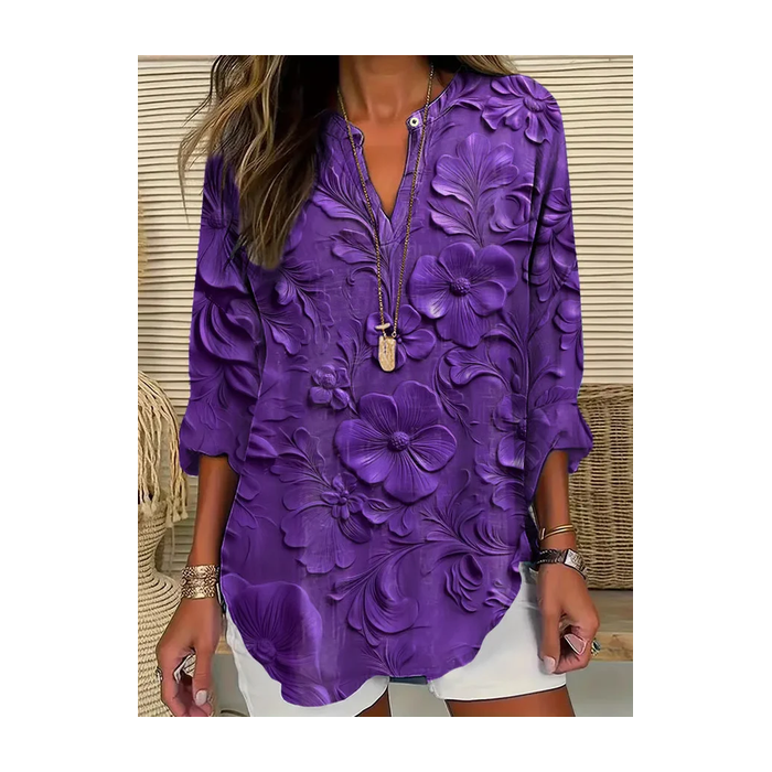 Women Floral Long Sleeve Blouse Spring/Fall Printing V Neck Daily Casual Top