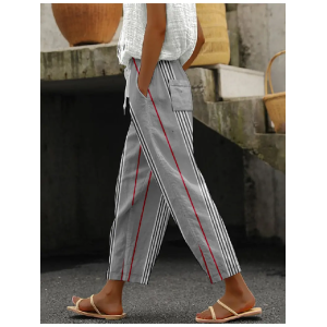 Women Striped Long Pants Casual Spring/Fall Trousers