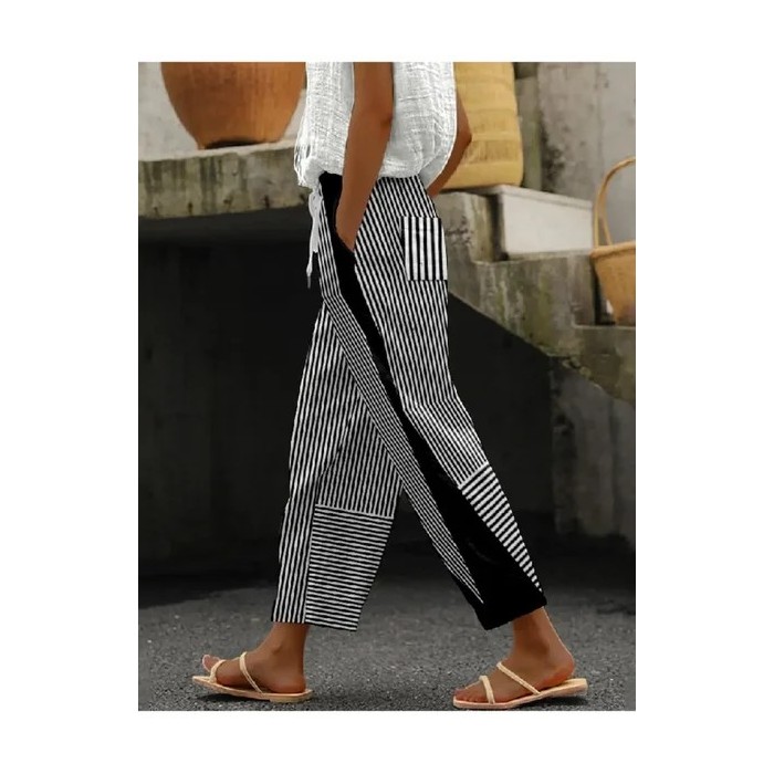 Women Striped Long Pants Casual Spring/Fall Trousers