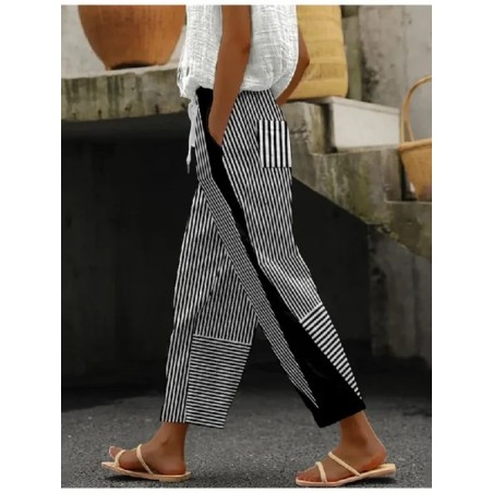 Women Striped Long Pants Casual Spring/Fall Trousers
