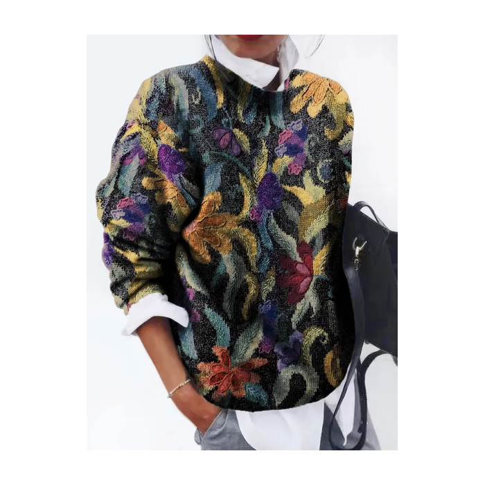 Women Floral Printing Spring/Fall Casual Long Sleeve Crew Neck Sweater