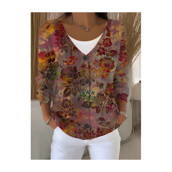 Women Floral Long Sleeve V Neck Casual Spring/Fall Cardigan Outerwear