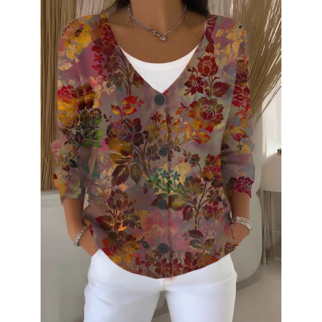 Women Floral Long Sleeve V Neck Casual Spring/Fall Cardigan Outerwear
