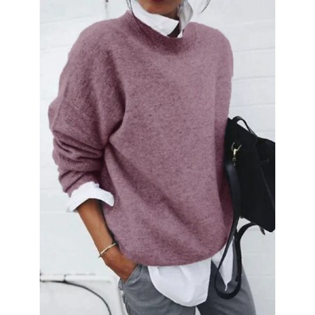 Women Plain Printing Spring/Fall Casual Long Sleeve Crew Neck Sweater