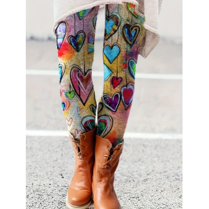 Women Heart/Cordate Casual All Season Printing Long Leggings