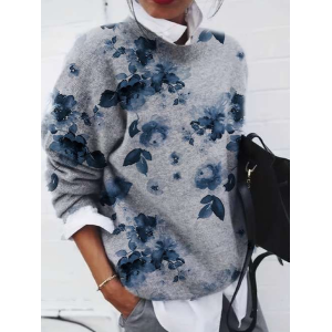 Women Abstract Printing Spring/Fall Casual Long Sleeve Crew Neck Sweater