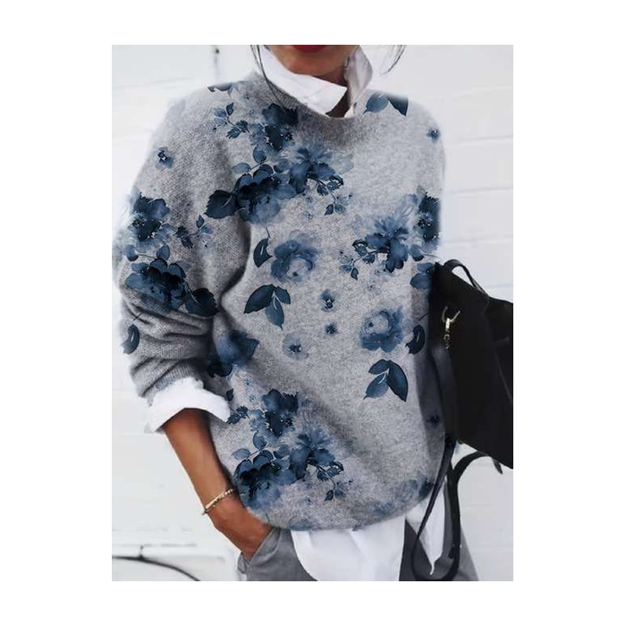 Women Abstract Printing Spring/Fall Casual Long Sleeve Crew Neck Sweater