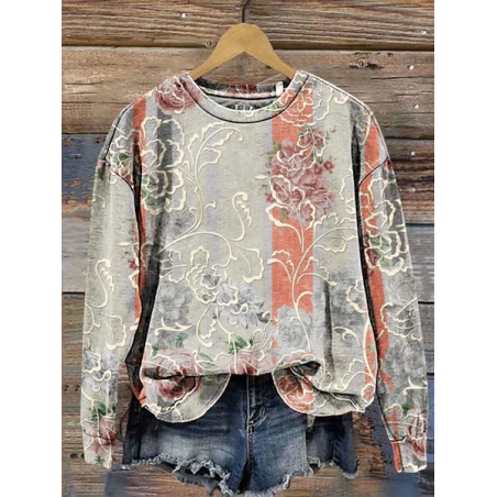 Women Floral Crew Neck Printing Casual Spring/Fall Long Sleeve Sweatshirt