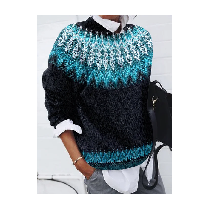 Women Abstract Printing Spring/Fall Casual Long Sleeve Crew Neck Sweater