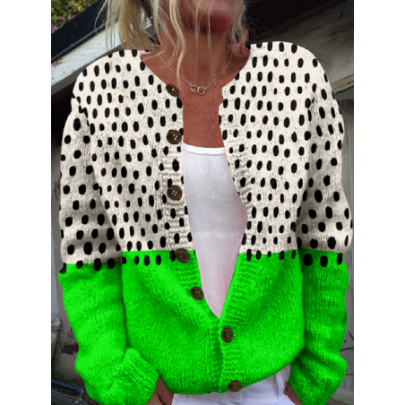 Women Polka Dots Long Sleeve Crew Neck Vintage Spring/Fall Cardigan Outerwear