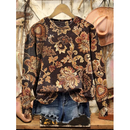 Women Floral Crew Neck Printing Casual Spring/Fall Long Sleeve Sweatshirt