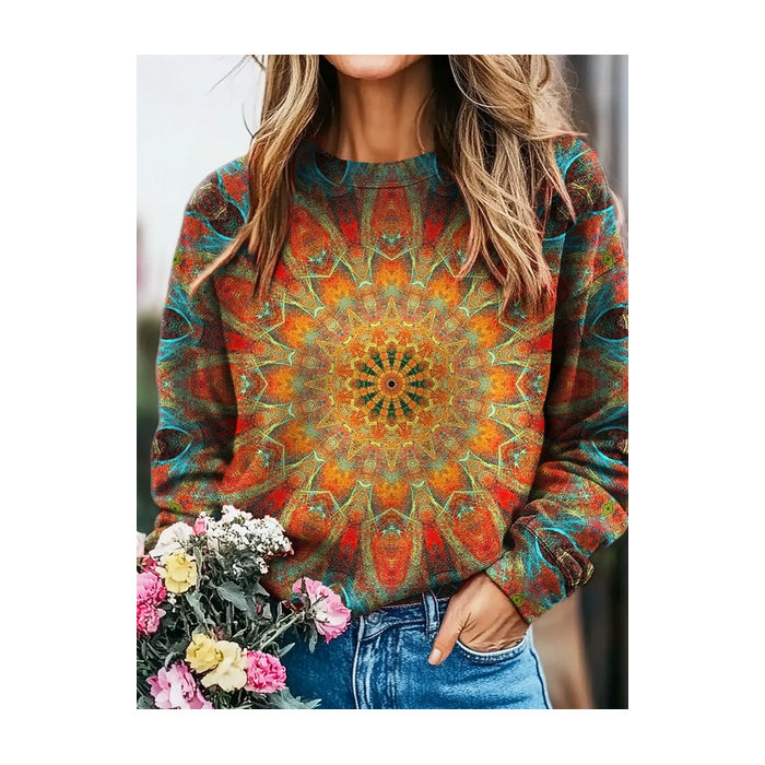 Women Abstract Crew Neck Printing Casual Spring/Fall Long Sleeve Sweatshirt