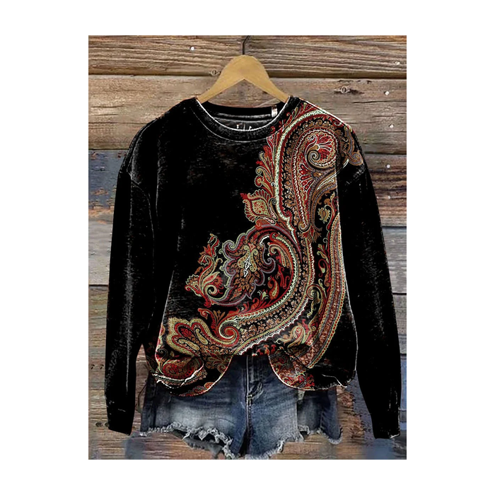 Women Ethnic Crew Neck Printing Casual Spring/Fall Long Sleeve Sweatshirt