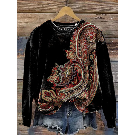 Women Ethnic Crew Neck Printing Casual Spring/Fall Long Sleeve Sweatshirt