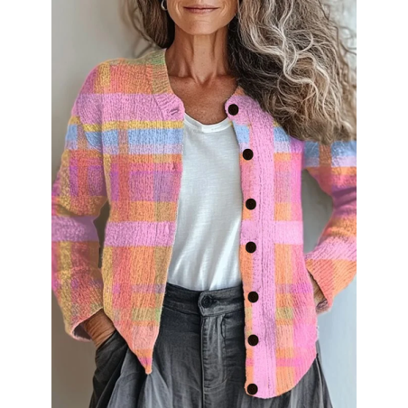 Women Abstract Printing Long Sleeve Crew Neck Vintage Spring/Fall Cardigan Outerwear