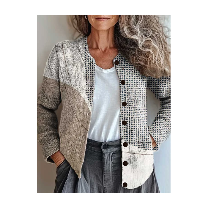 Women Abstract Printing Long Sleeve Crew Neck Vintage Spring/Fall Cardigan Outerwear