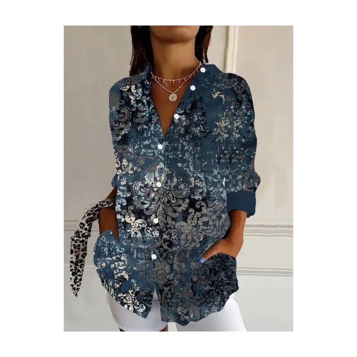 Women's Long Sleeve Shirt Spring/Fall Ethnic Shirt Collar Daily Going Out Casual Top