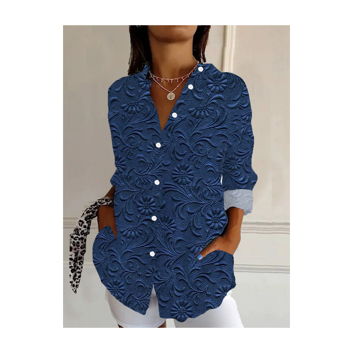 Women's Long Sleeve Shirt Spring/Fall Floral Buckle Shirt Collar Daily Going Out Casual Top