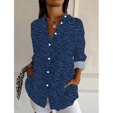 Women's Long Sleeve Shirt Spring/Fall Floral Buckle Shirt Collar Daily Going Out Casual Top