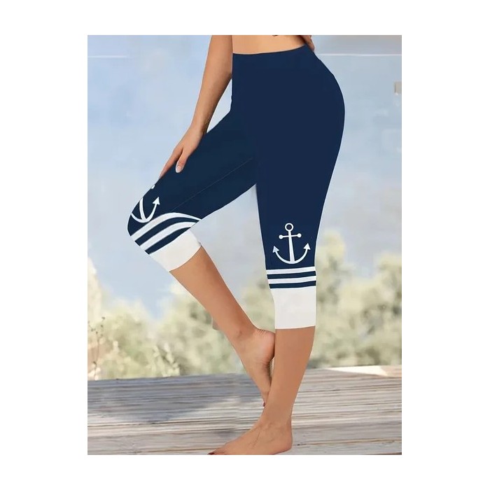 Women's Trousers Elastic Waist Legging Daily Going Out Casual Printing Anchor Summer Pants