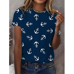 Women's Anchor Short Sleeve Tee T-shirt Crew Neck Printing Casual Summer Graphic Tee Top