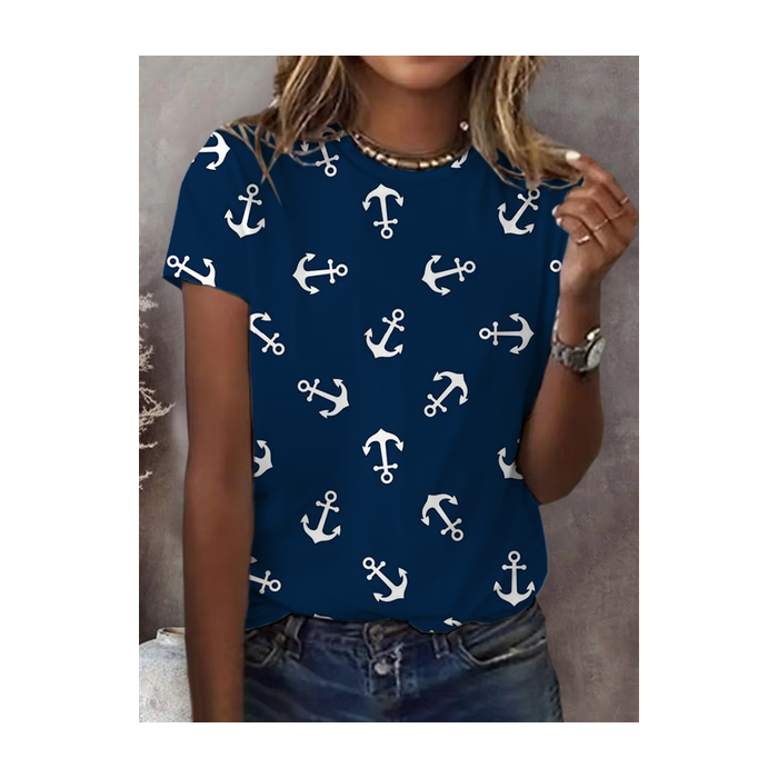 Women's Anchor Short Sleeve Tee T-shirt Crew Neck Printing Casual Summer Graphic Tee Top