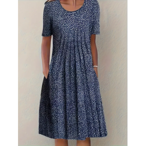 Women's Floral Short Sleeve Summer Printing Dress Crew Neck Daily Casual Midi Fit & Flare Dress H-Line Dress