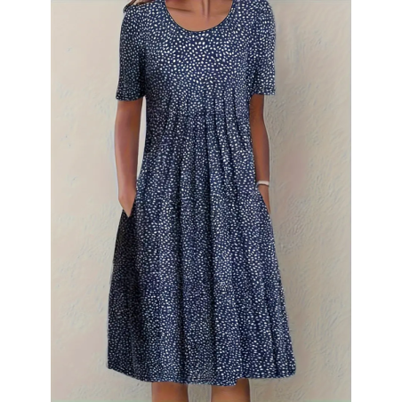 Women's Floral Short Sleeve Summer Printing Dress Crew Neck Daily Casual Midi Fit & Flare Dress H-Line Dress