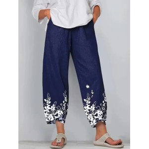 Women Floral Capris Pant Casual Summer Trousers