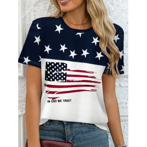 Women Star Short Sleeve Tee T-shirt Crew Neck Printing Casual Summer Graphic Tee Top