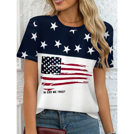 Women Star Short Sleeve Tee T-shirt Crew Neck Printing Casual Summer Graphic Tee Top
