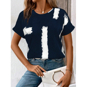 Women Abstract Short Sleeve Tee T-shirt Crew Neck Printing Casual Summer Graphic Tee Top